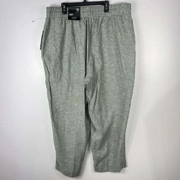 Jones New York Women 1X Crop Ankle Pants Linen Blend green White Cuffed elastic - Picture 7 of 9